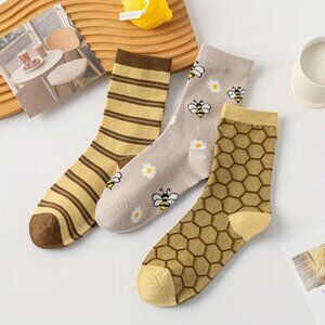 3 Pair Women's Socks - Cute Bee Patterns